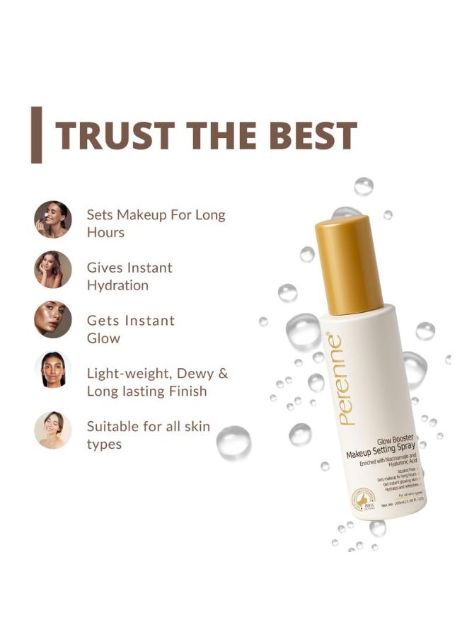Perenne Glow Booster Makeup Setting Spray with Hyaluronic acid, Aloe vera and Niacinamide| Natural Dewy Finish| Hydrating| Long Lasting Makeup Fixer|Alcohol Free| Paraben Free (100 ml) - Image 4